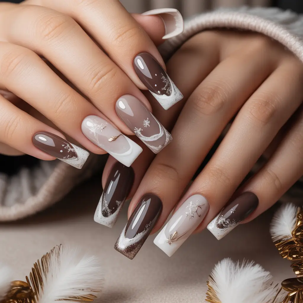 Snowy Mocha Velvet Nails