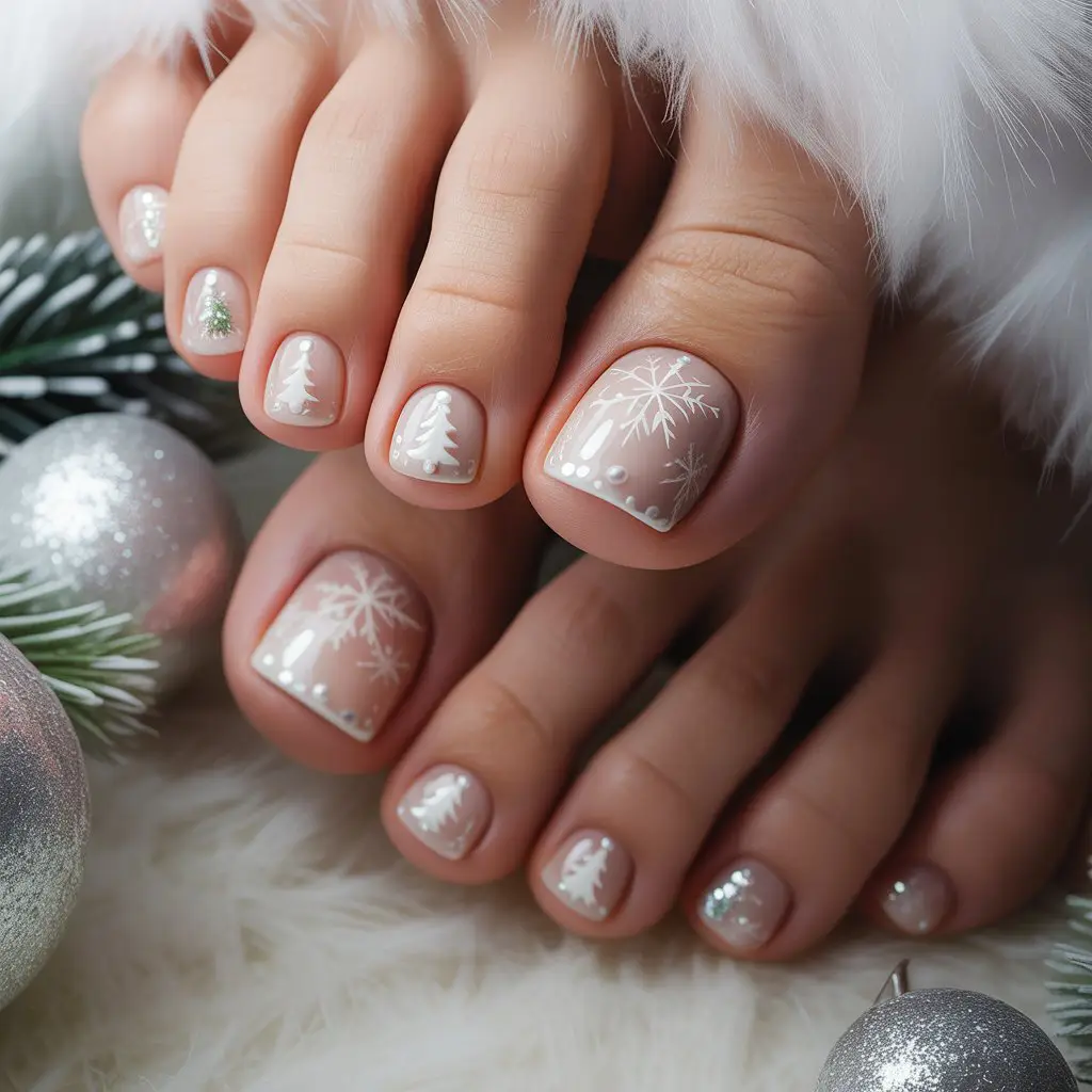 Snowy Nude Pedicure Nails