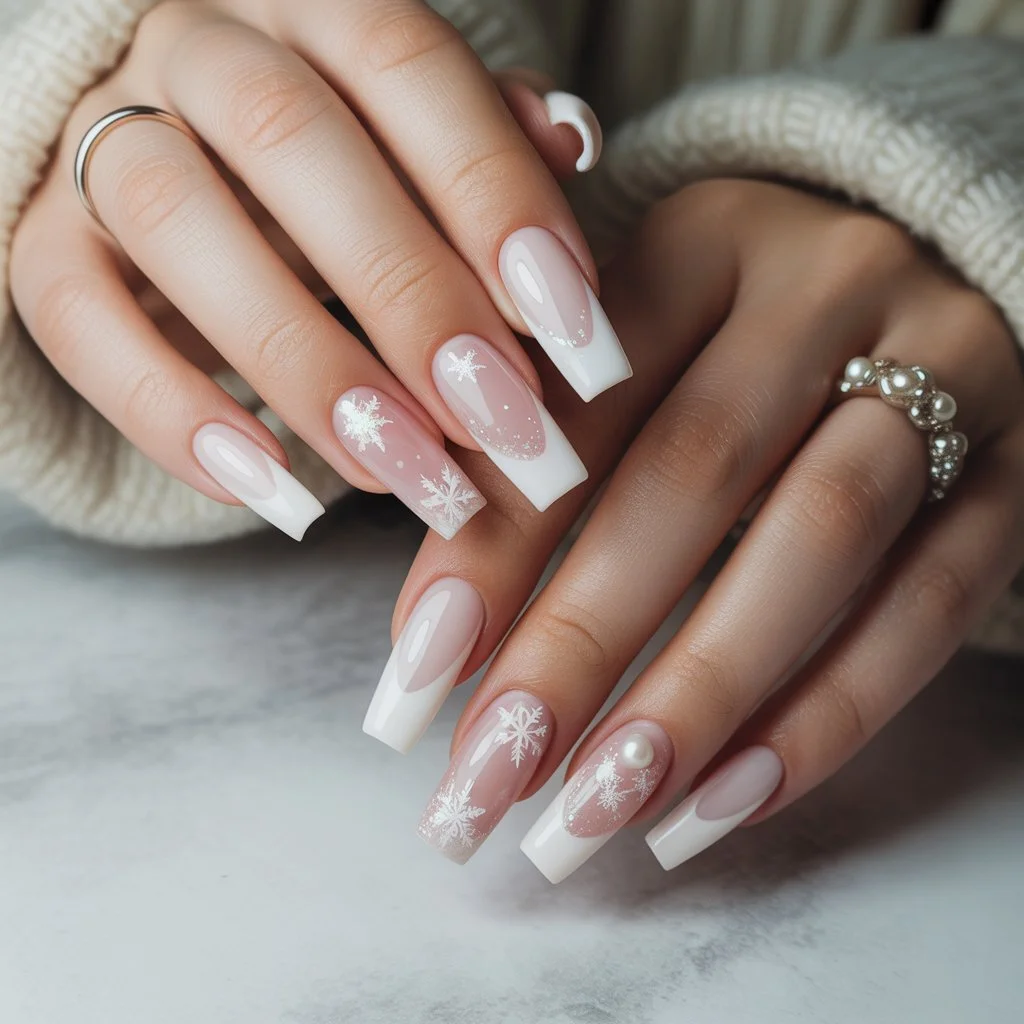 Snowy Pink Blush Nails