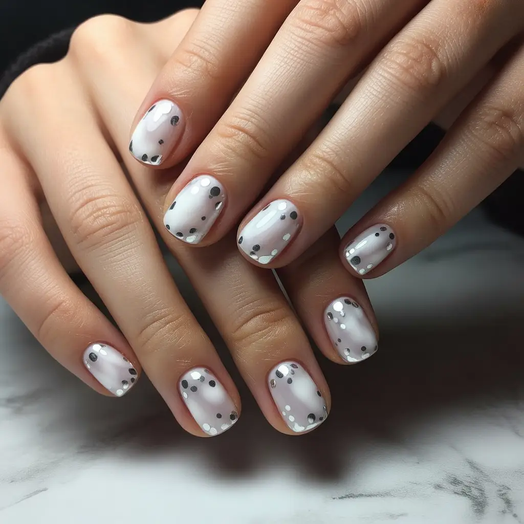 Snowy Silver Dot Nails