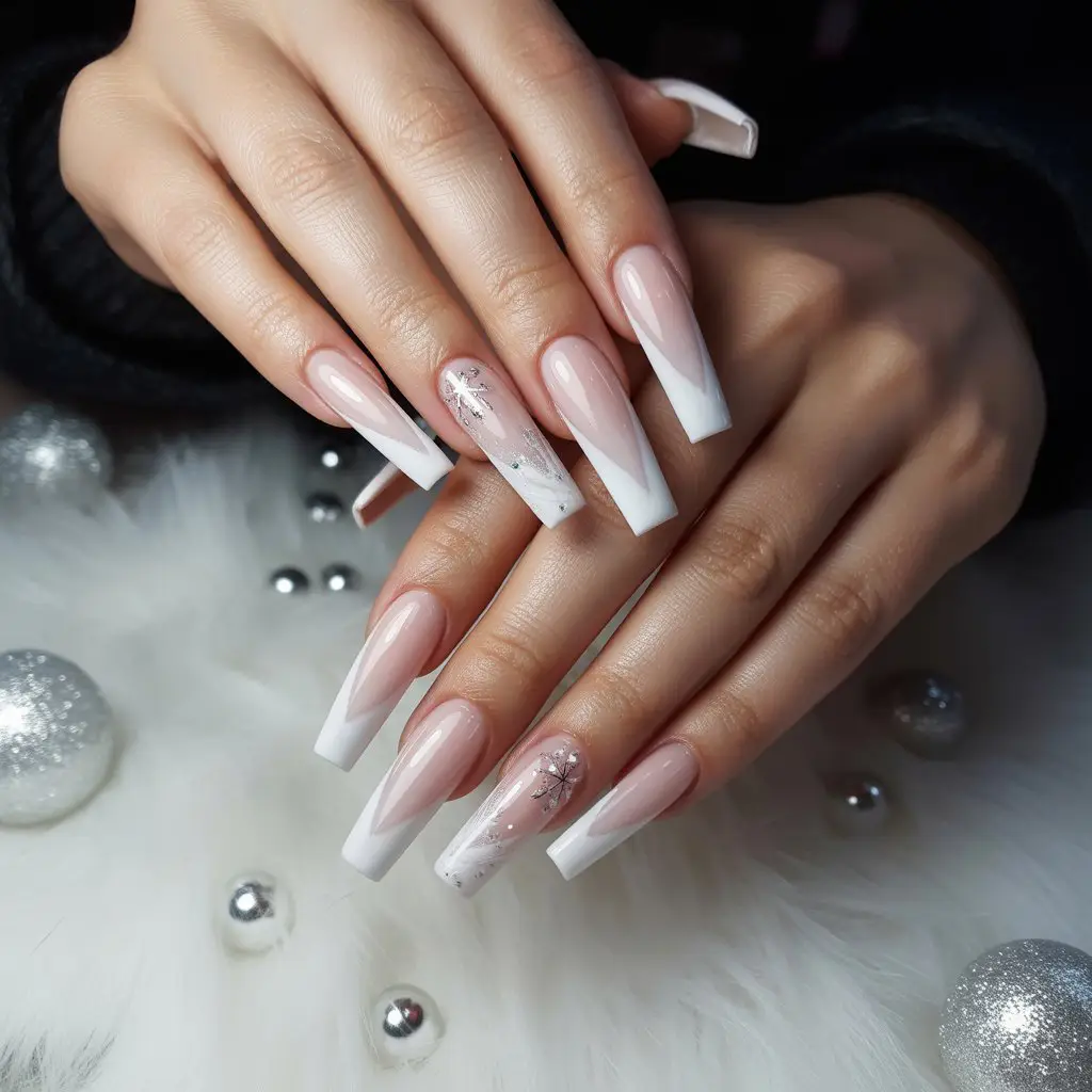 Snowy Soft Ombre French Nails