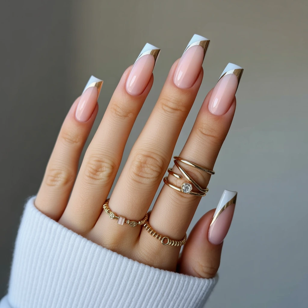 Soft Beige Nude with Gold Cuticles