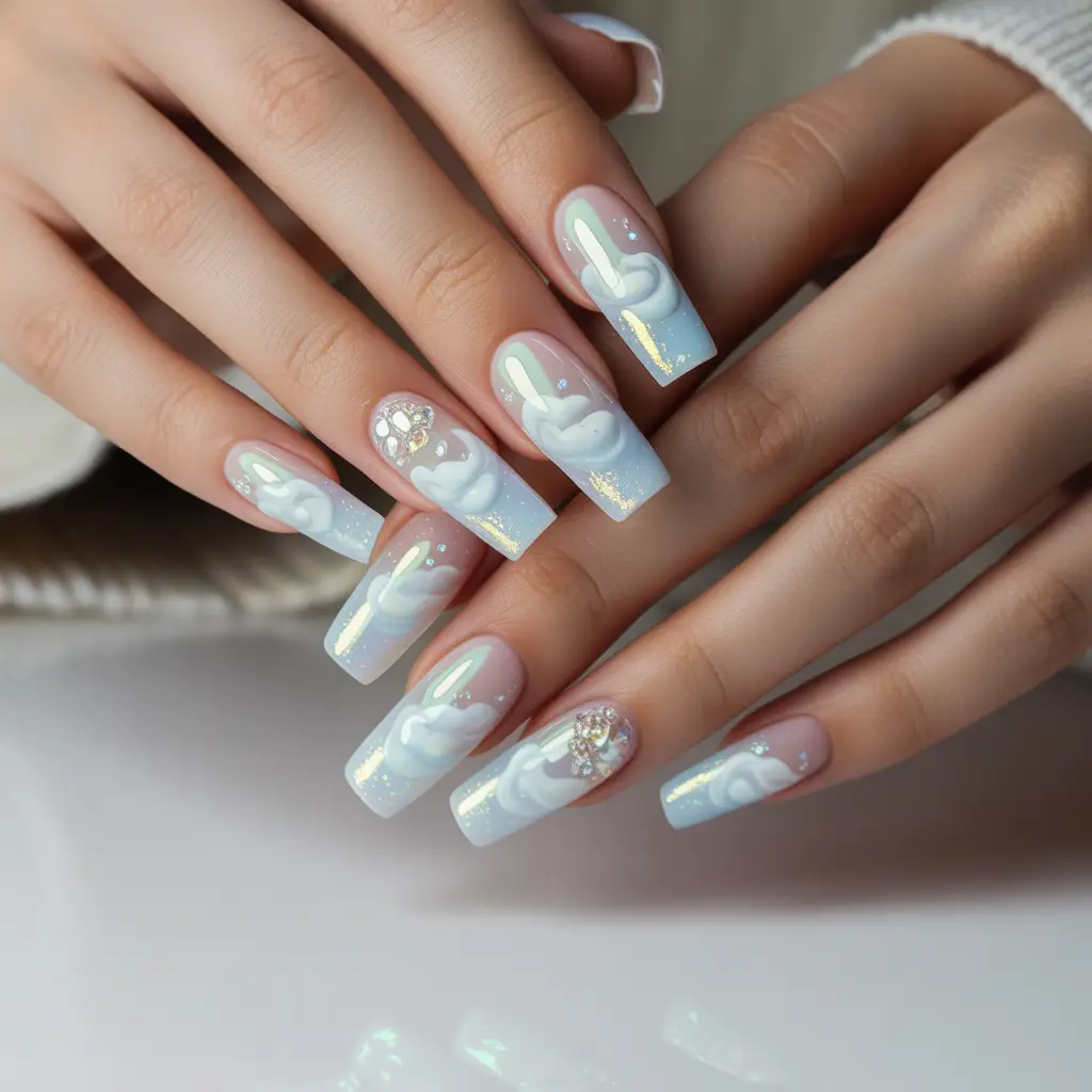 Soft Cloud Glow Nails
