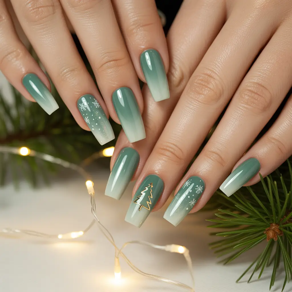 Soft Evergreen Ombre Nails