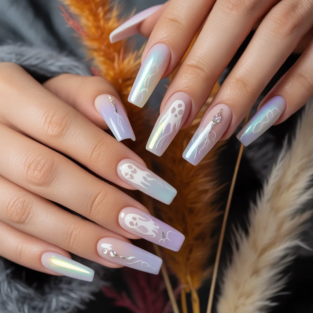 Soft Ghost Aura Nails