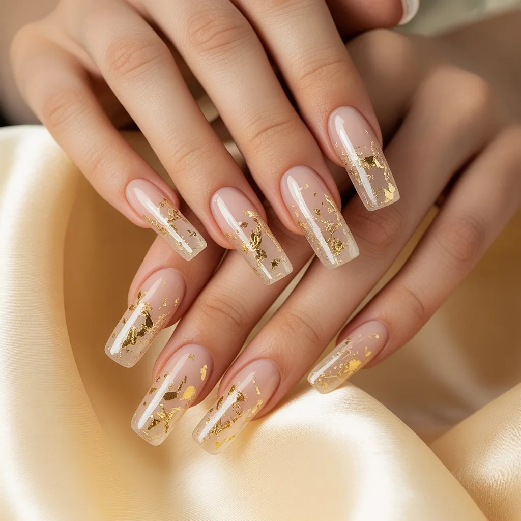 Soft Gold Confetti Acrylic Nails