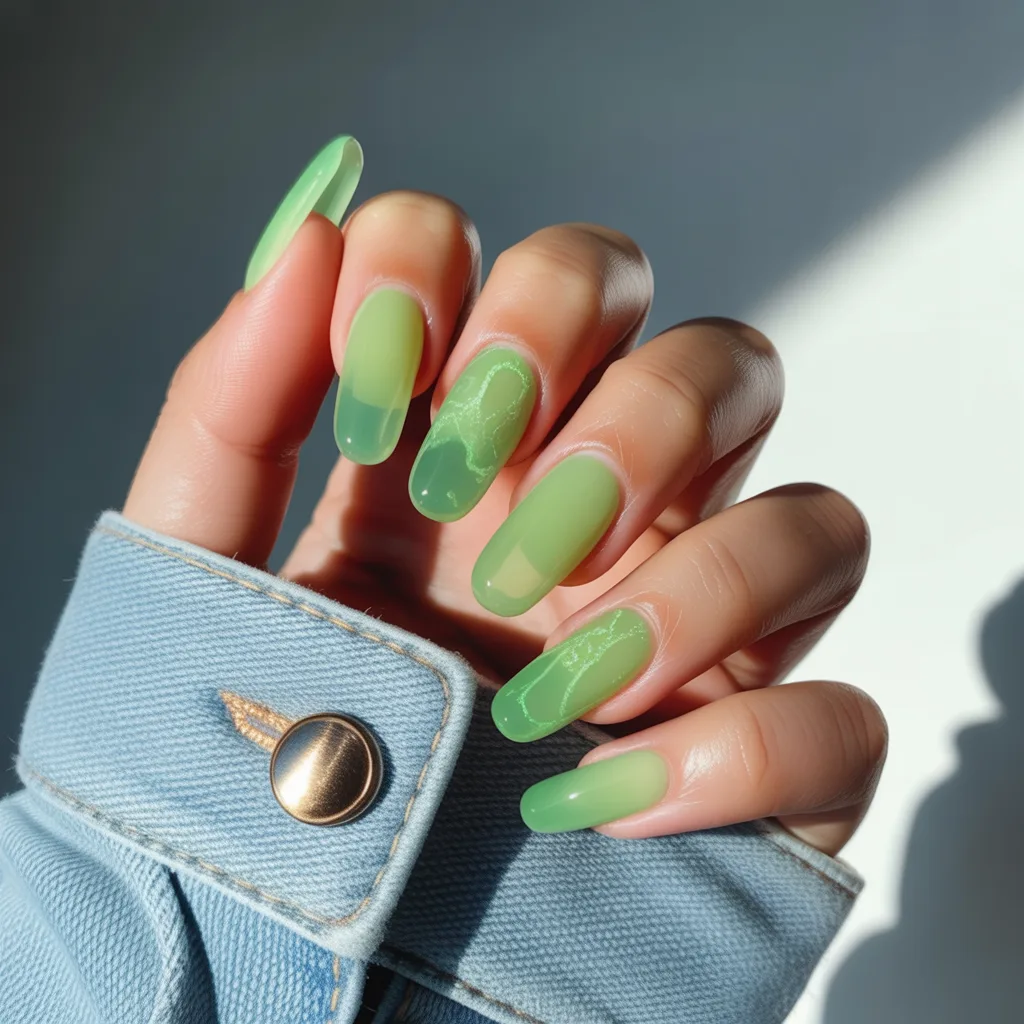 Soft Green Jelly Nails