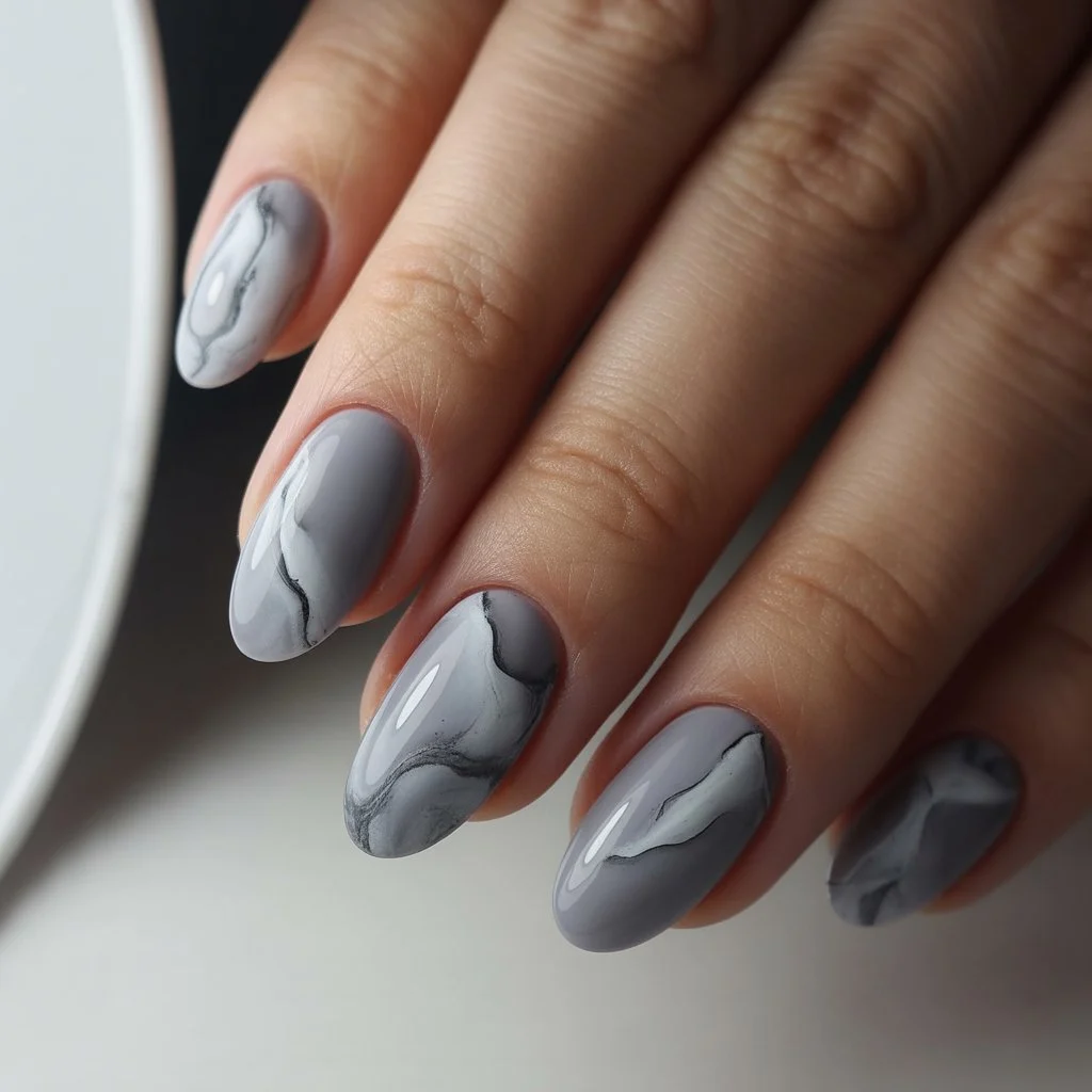 Soft Grey Stone Nails
