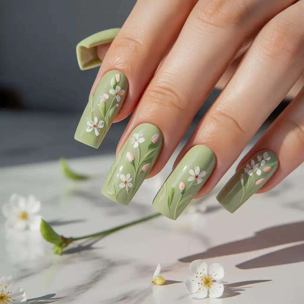 Soft Meadow Green Nails