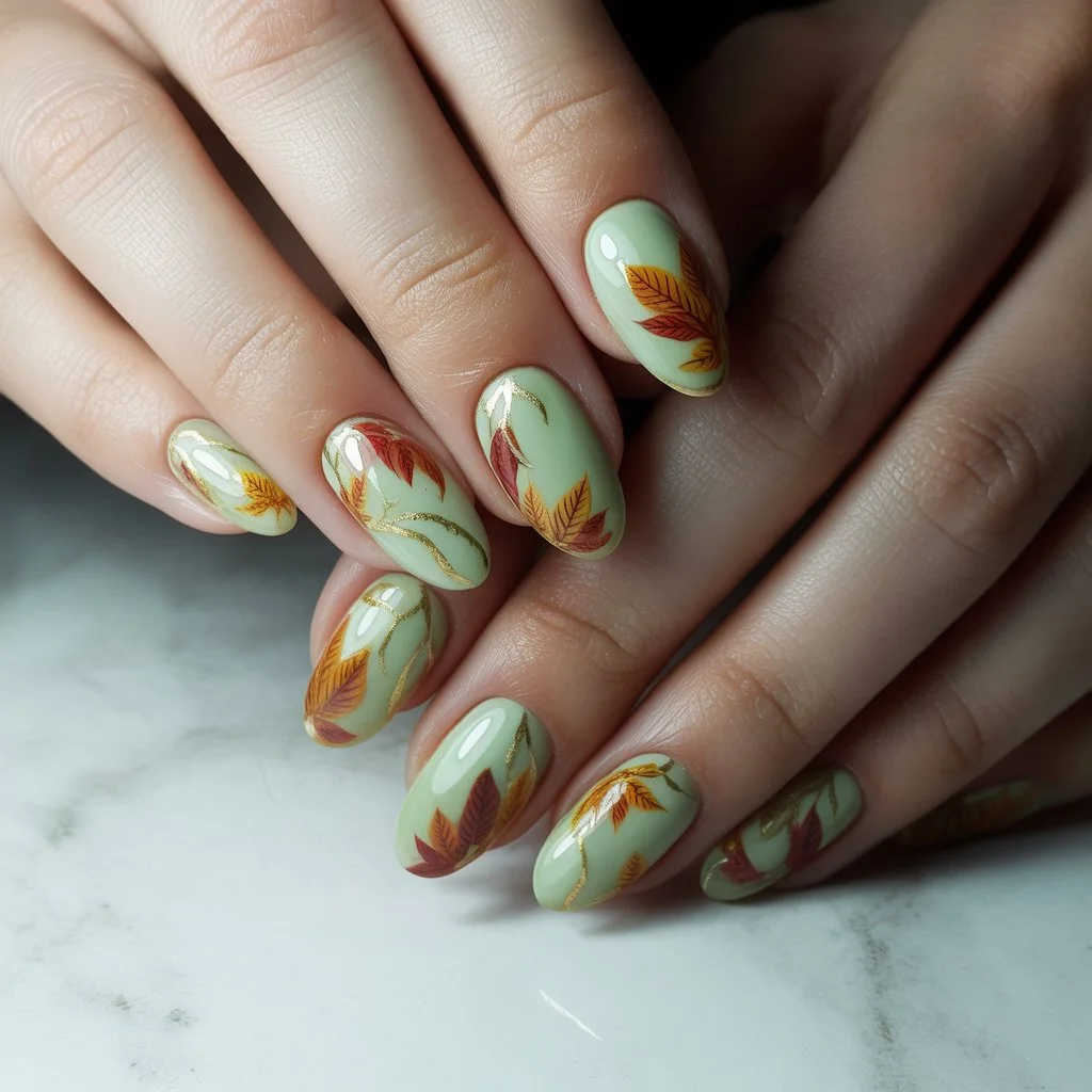 Soft Mint Vine Nails