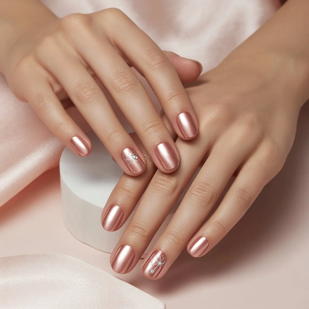 Soft Rose-Gold Gel Glow Nails