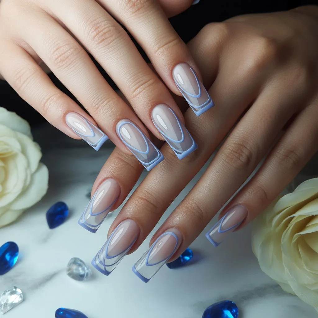 Soft Sapphire Outline Nails
