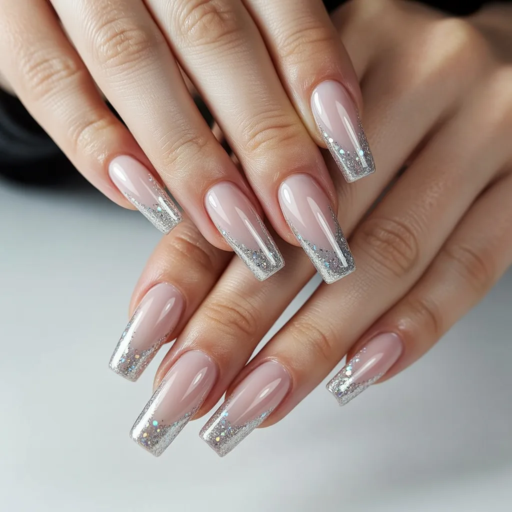 Soft Silver Sparkle Tips Nail