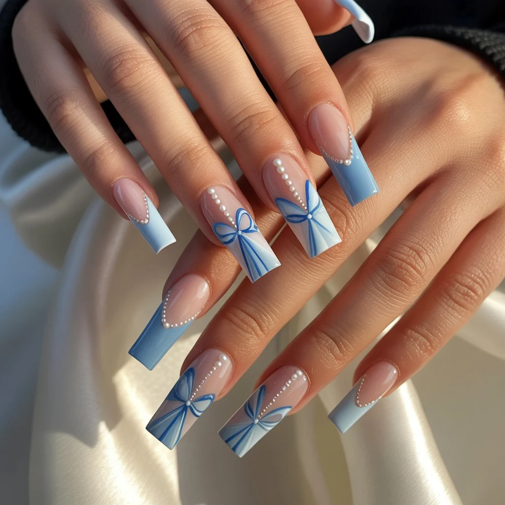 Something-Blue Ribbon Tips Nail