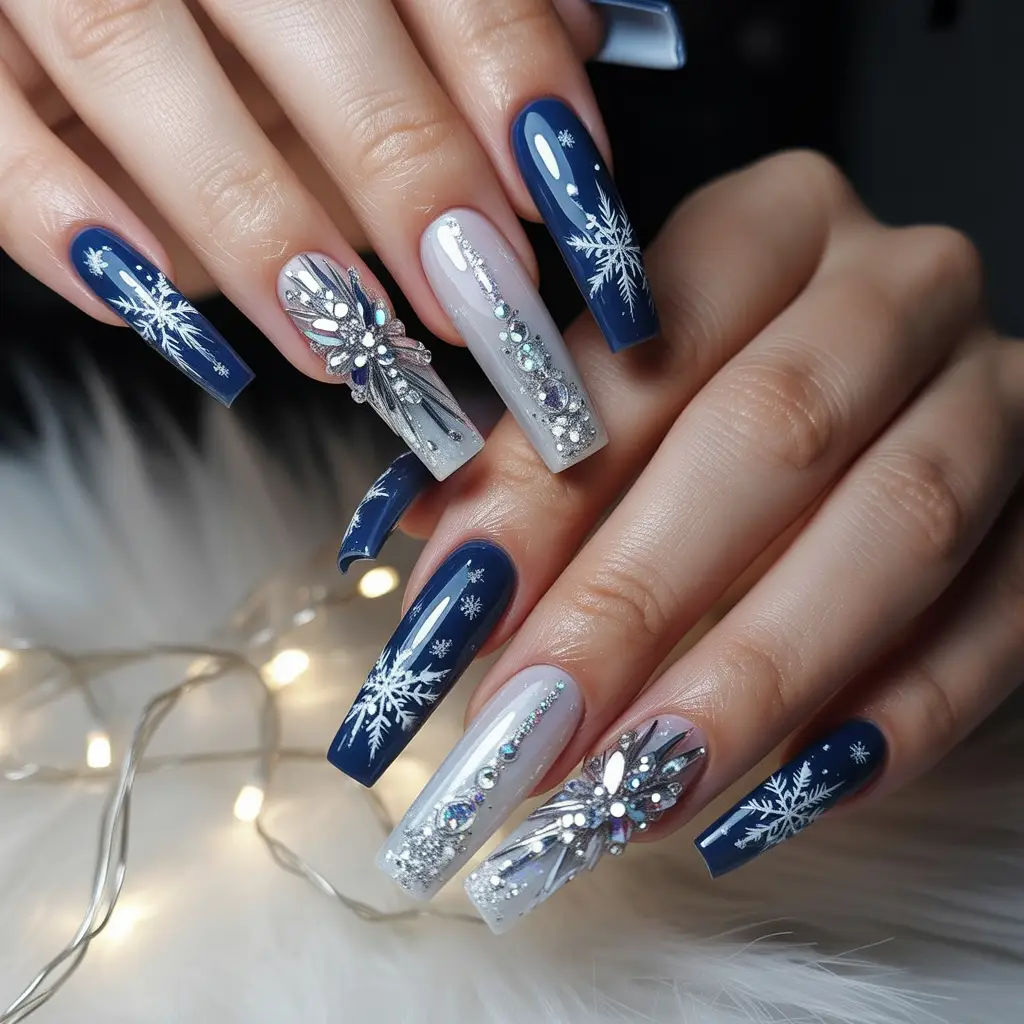Sparkling Snowburst Nails