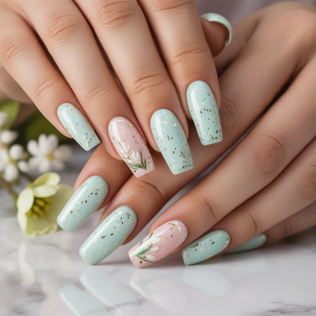 Speckled Mint Easter Nails