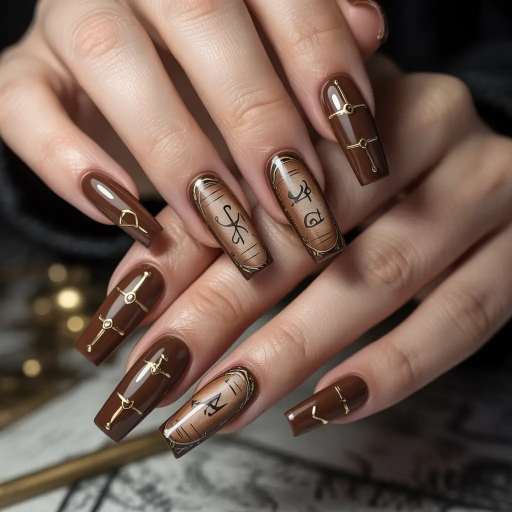 Spell Book Brown Leather Nails