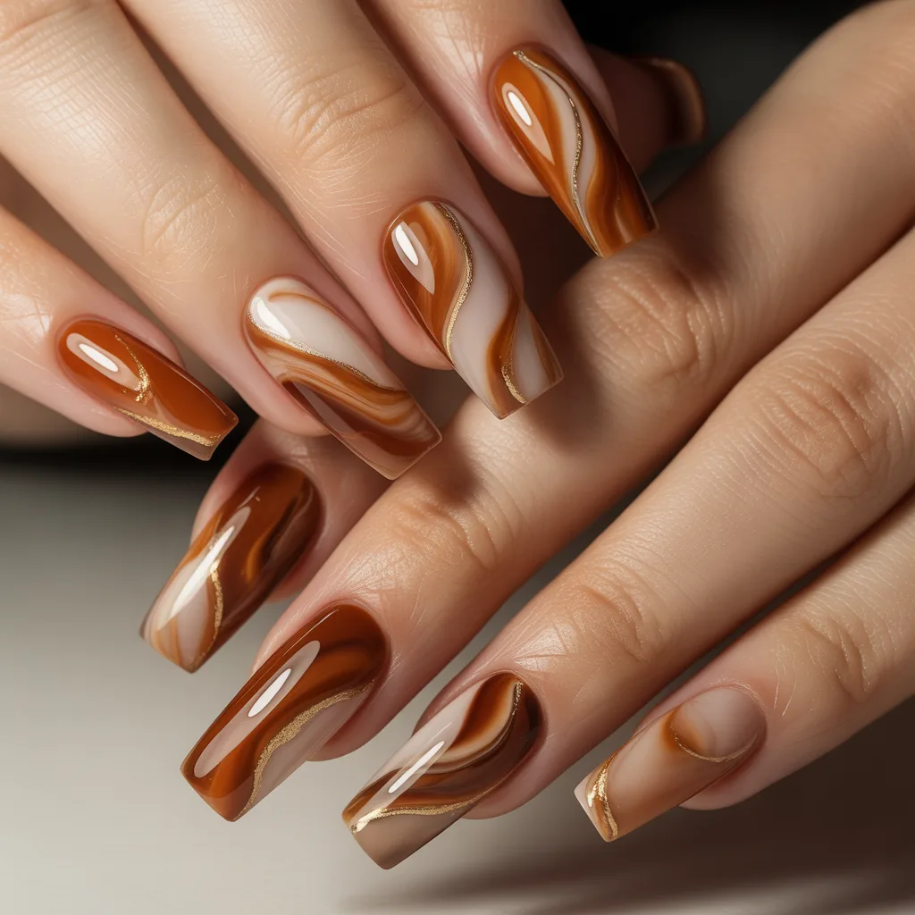 Spiced Caramel Marble Nails