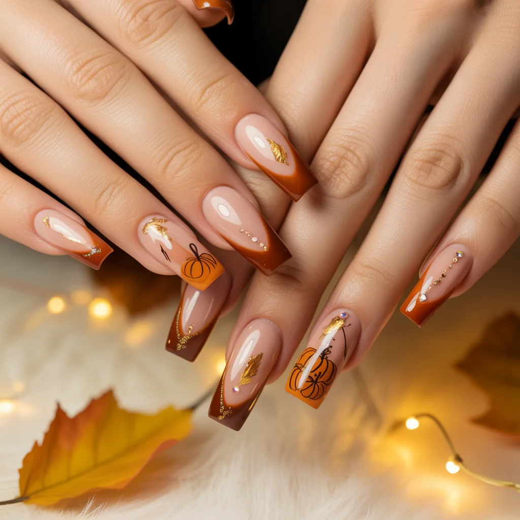 Spiced Pumpkin French Tips Nail
