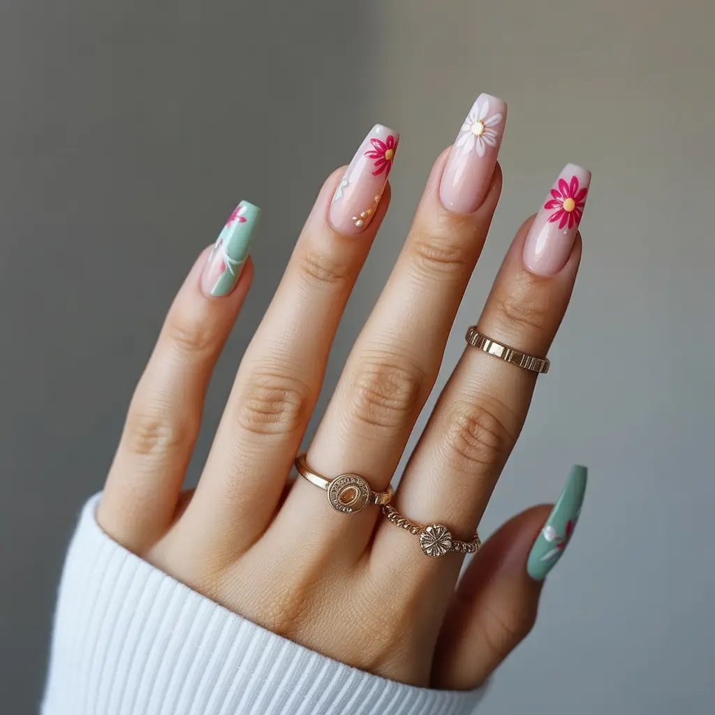 Spring Floral Nails for Dark Skin 