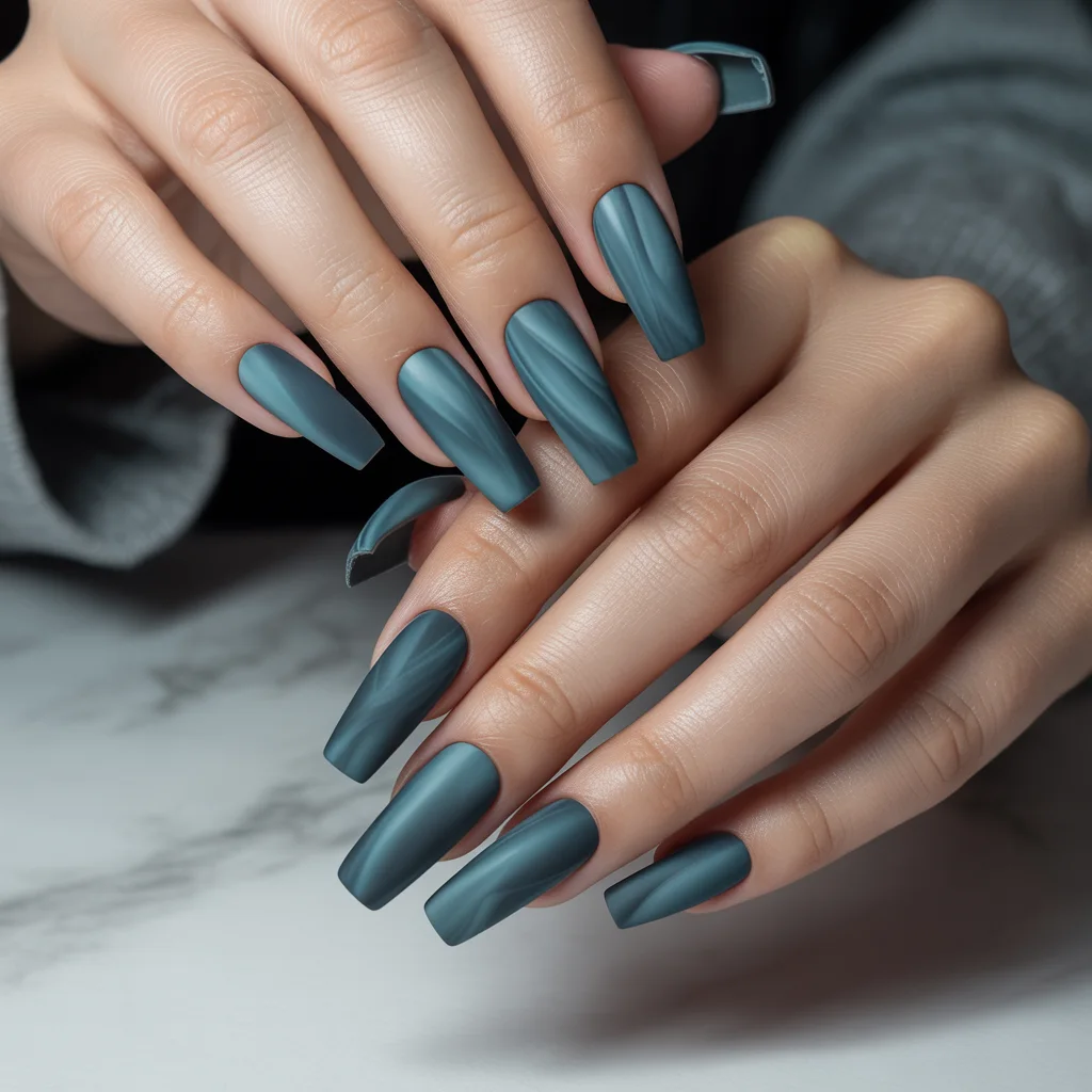 Stormy Teal Matte Nails