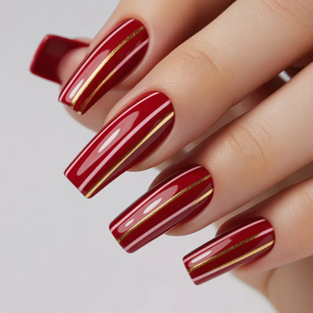 Striped Red Nails 