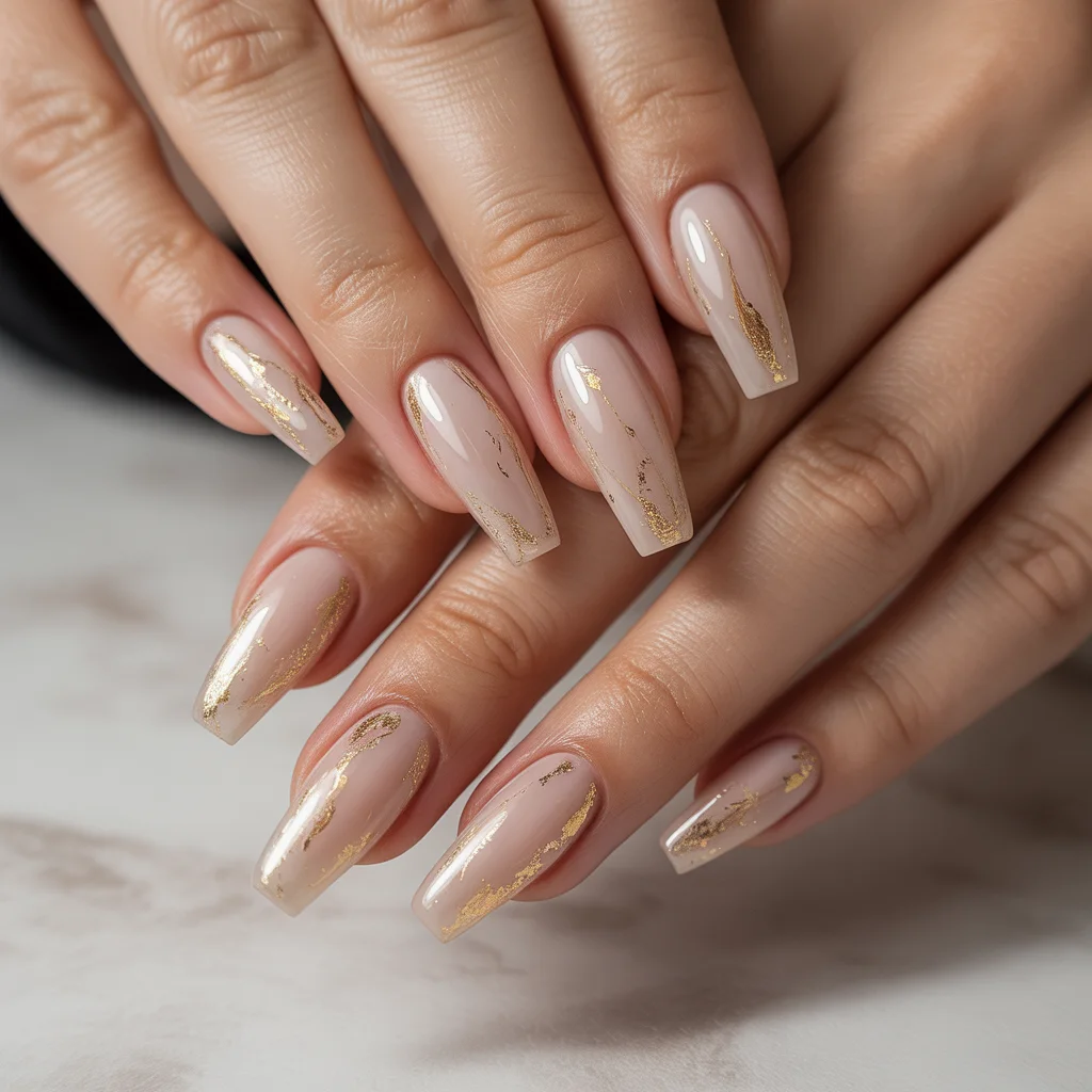 Subtle Gold Fleck Nude Nails