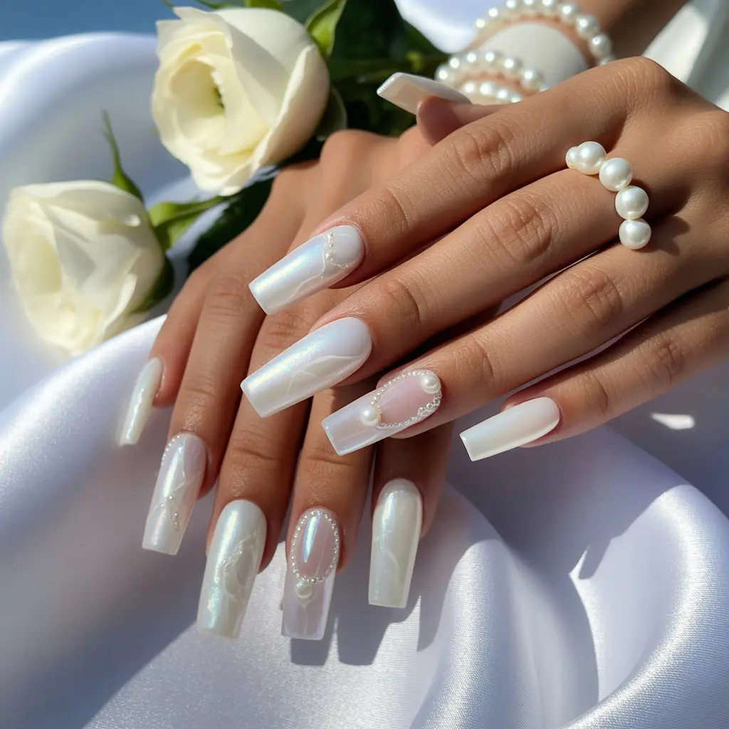 Sugar Pearl White Nails