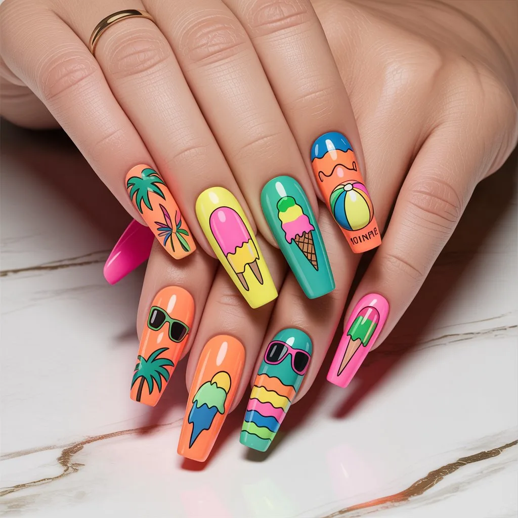 Summer Doodle Mix Nails