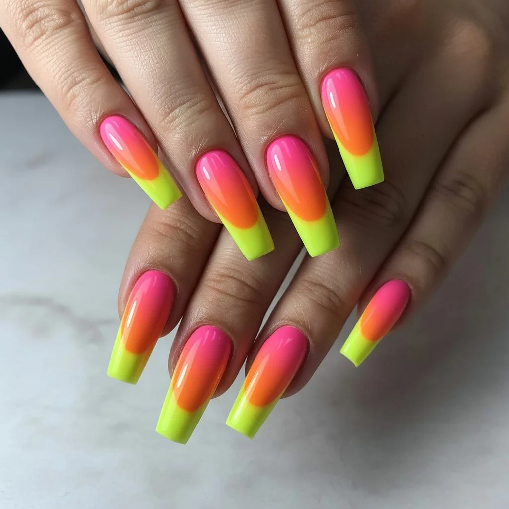 Sunrise Neon Fade Nails