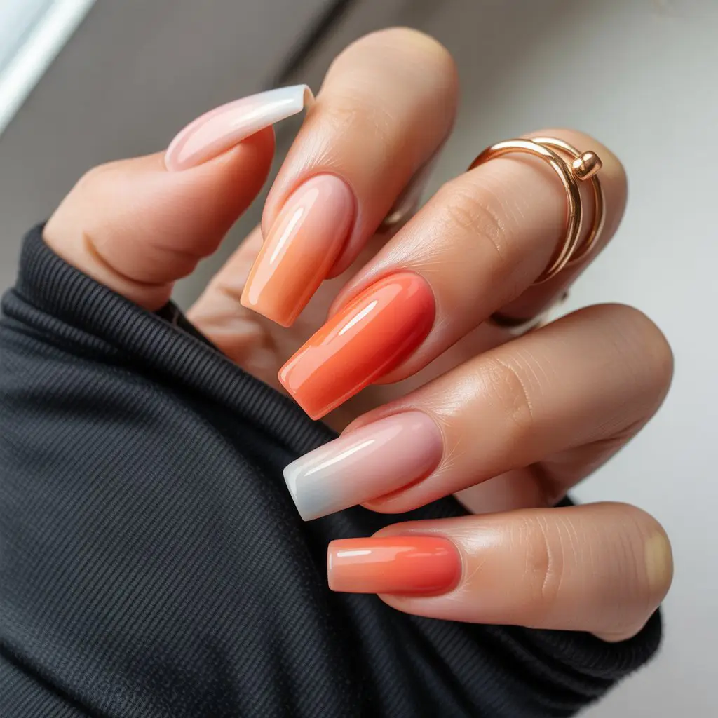 Sunset Coral Ombre Nails