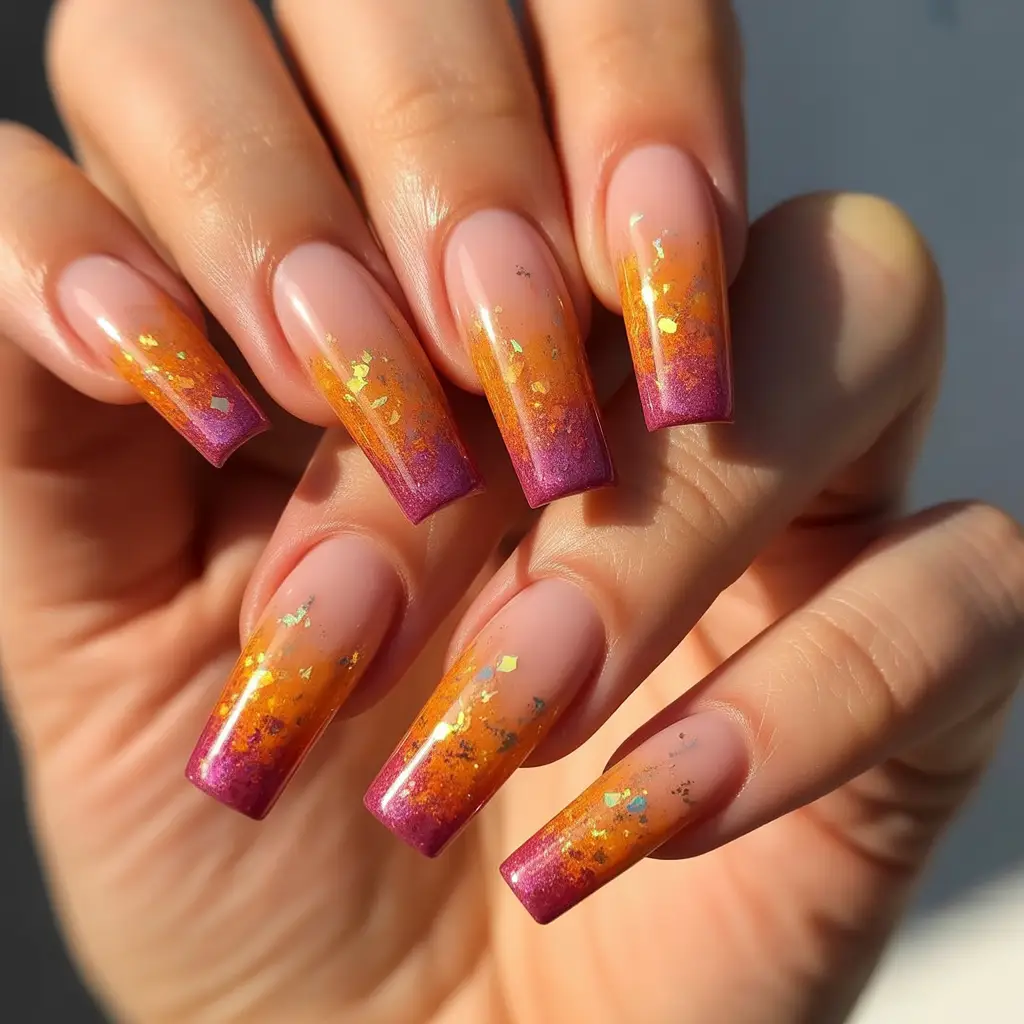 Sunset Glitter French Tips  nail