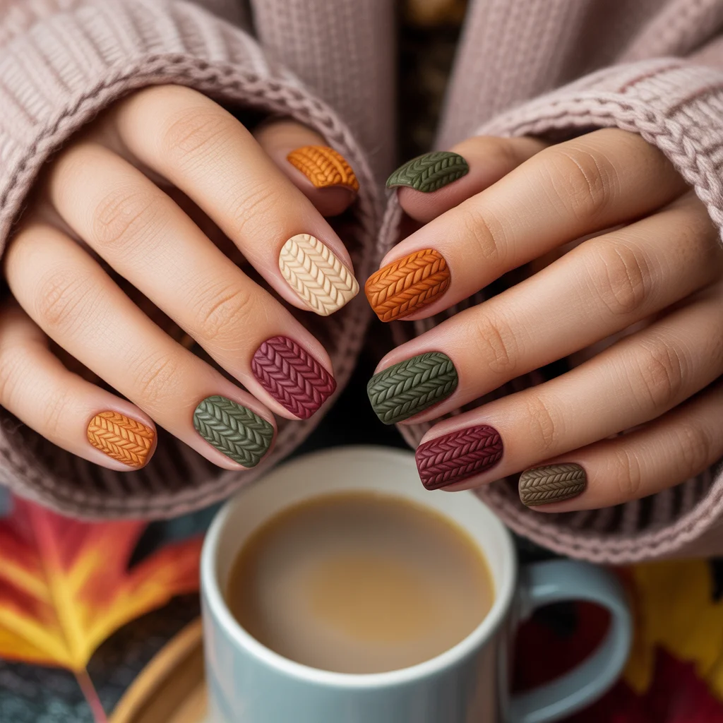 Sweater Texture acrylic Nails