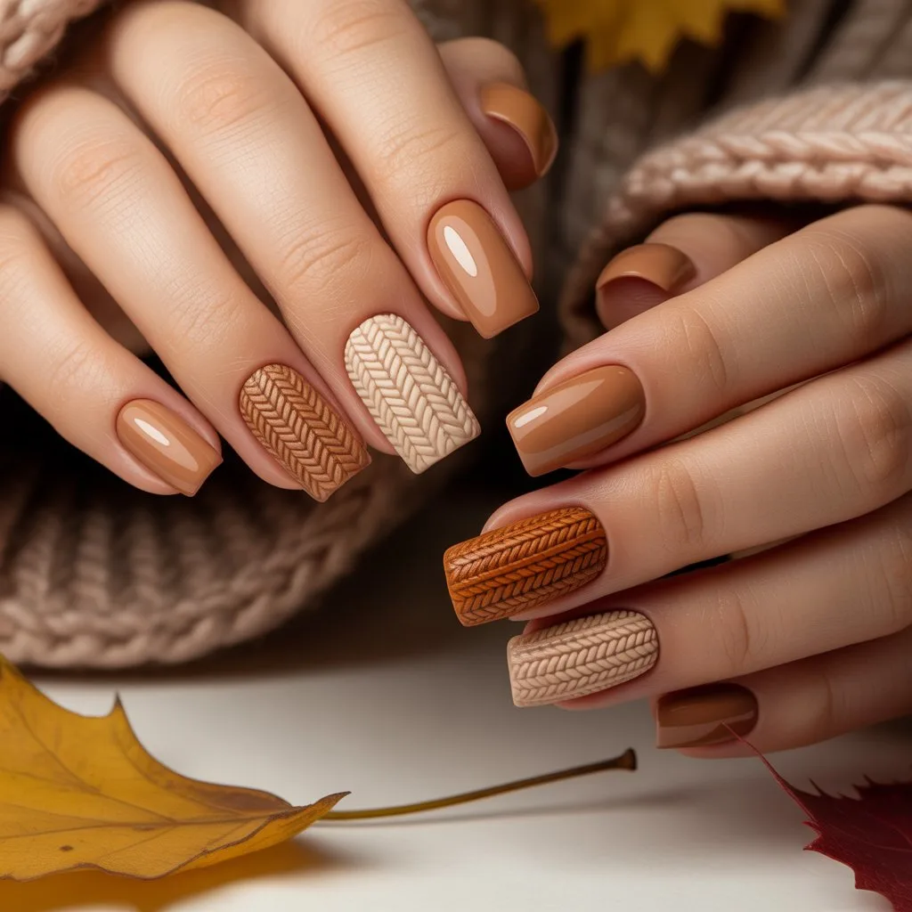 Tan Sweater-Texture Squares Nail
