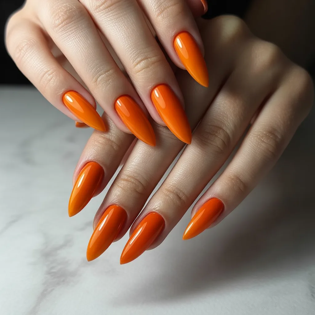 Tangerine Ombre with Glossy Finish Nails