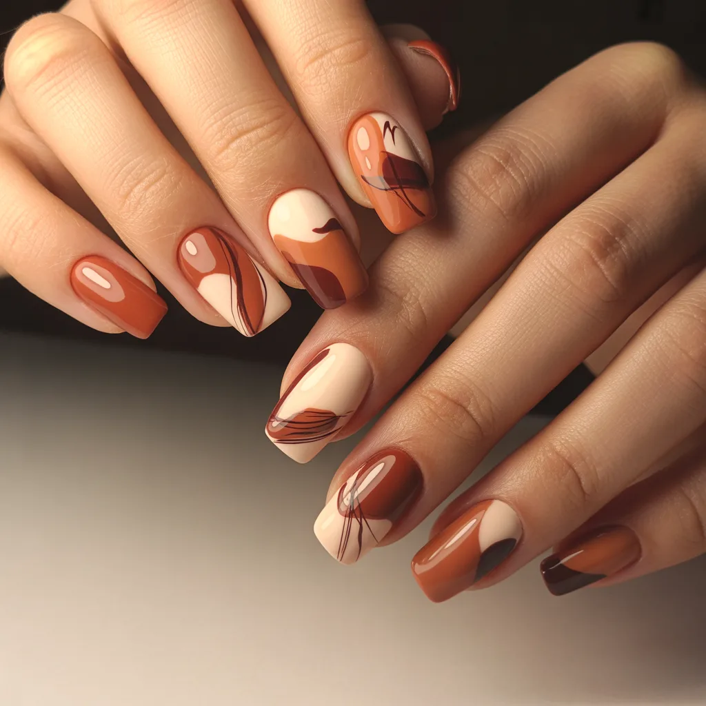 Terracotta Abstract Art Nails