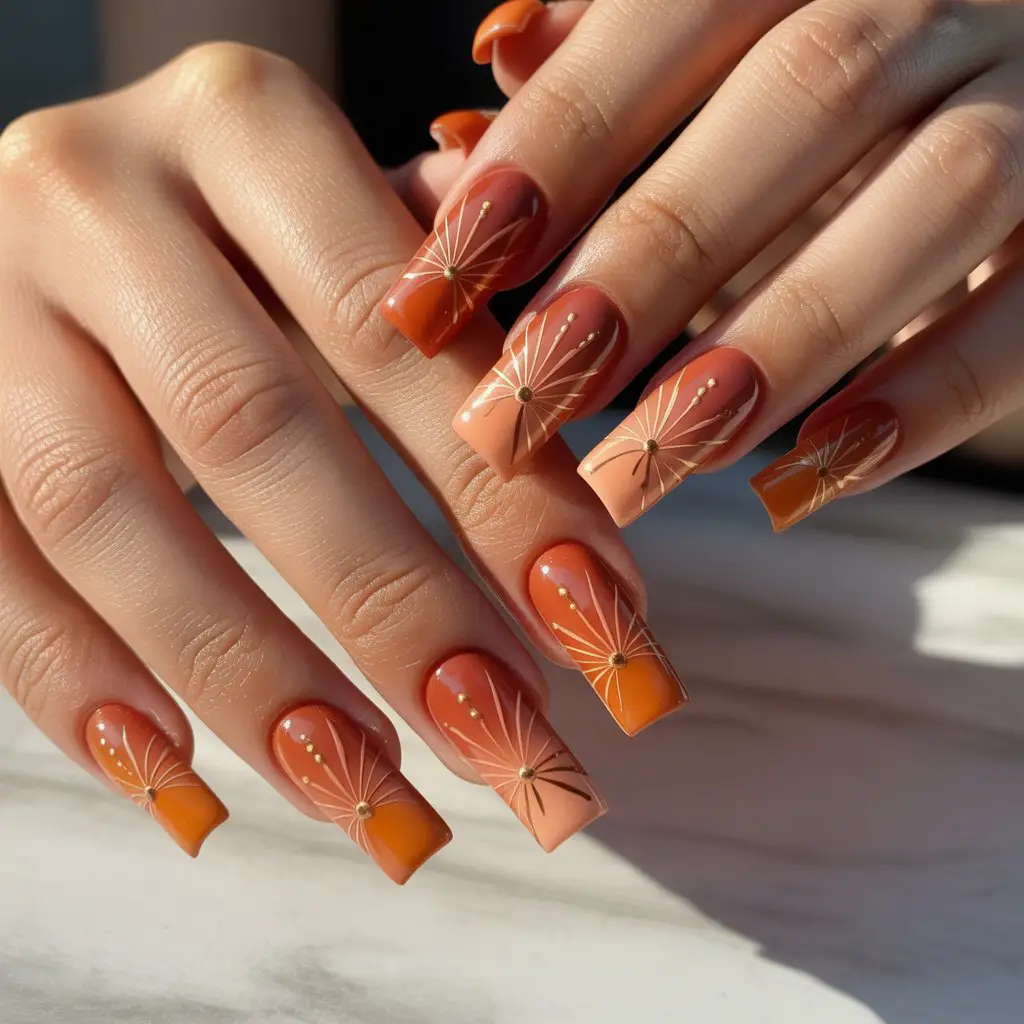 Terracotta Sunburst Lines Nail