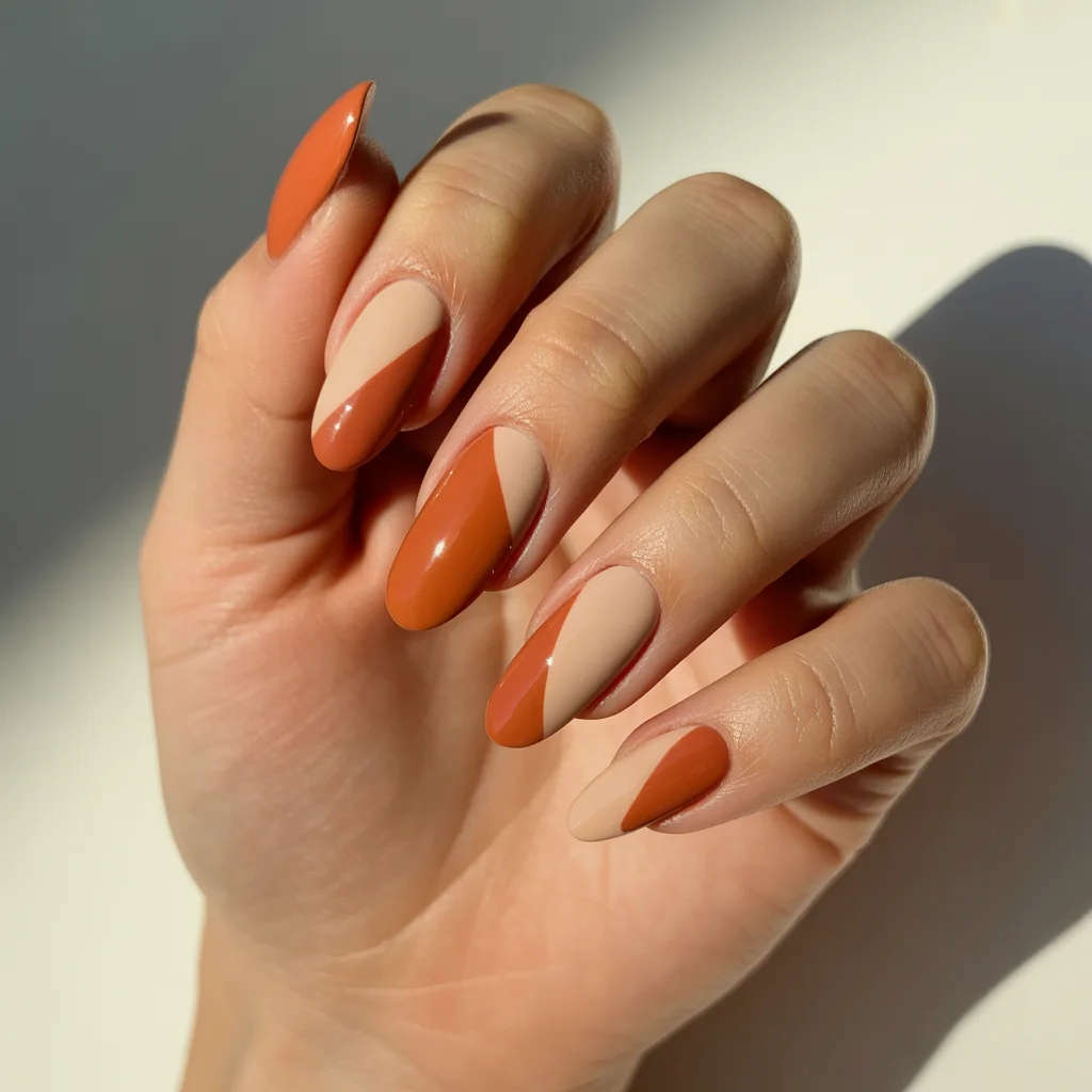Terracotta and Nude Color Block Nails