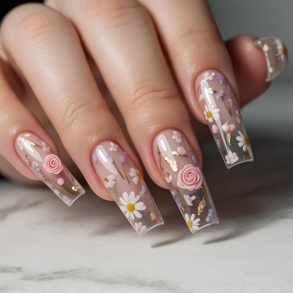 Tiny Flower Confetti Nails