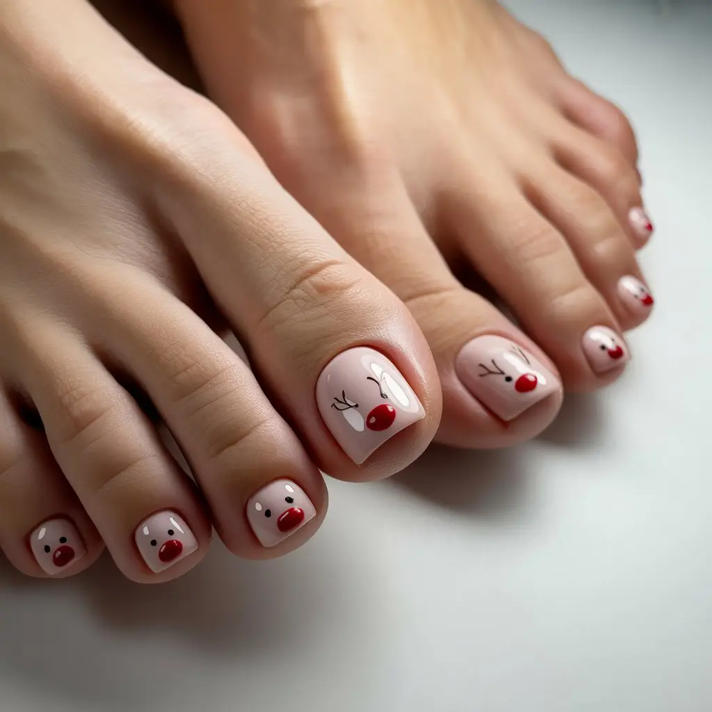 Tiny Reindeer Nose Accent Nails