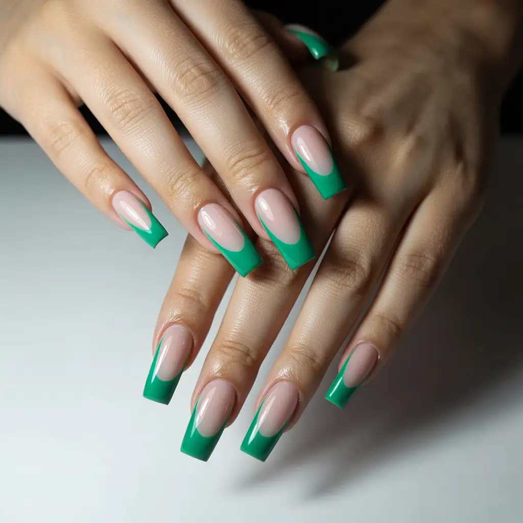 Tropical Green French Tips Nail