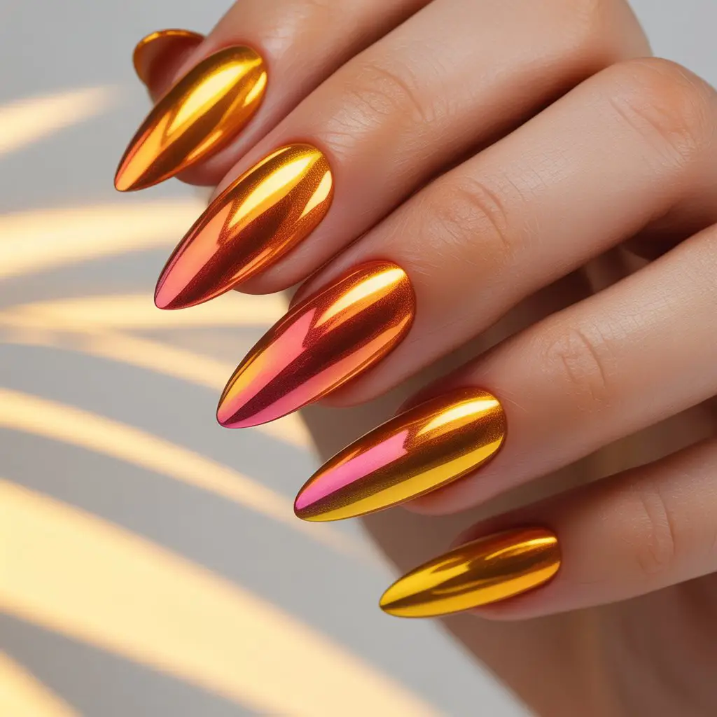 Tropical Mango Chrome Nails