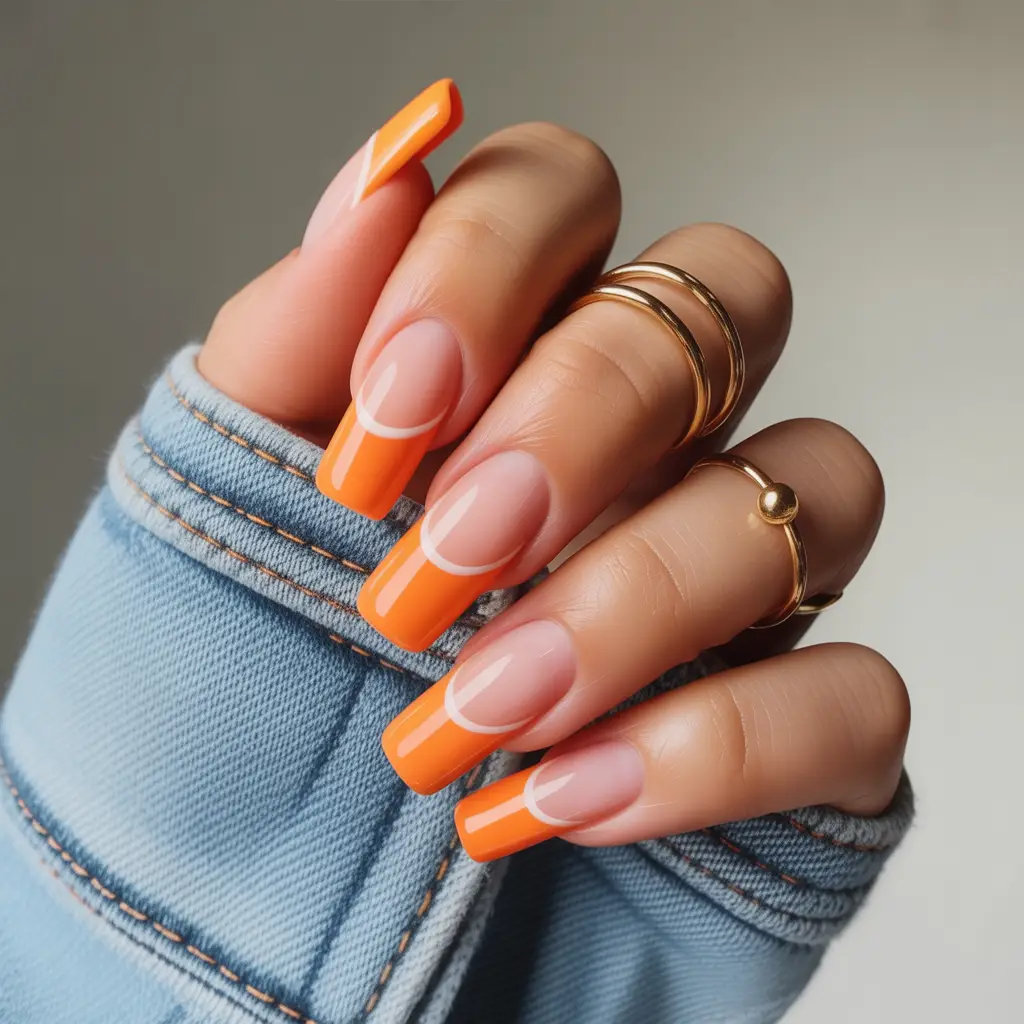 Tropical Orange French Tips Nail