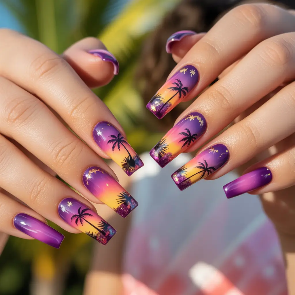 Tropical Purple Sunset Nails