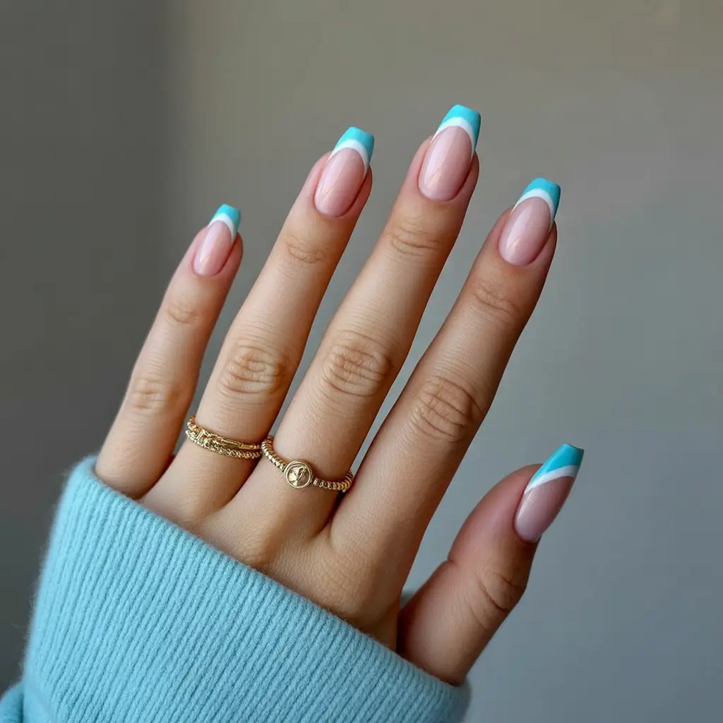 Turquoise Ocean Wave French Tips Nail