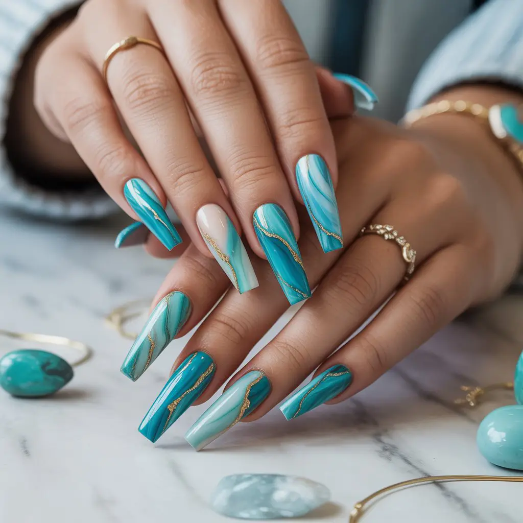 Turquoise Stone Texture Nails