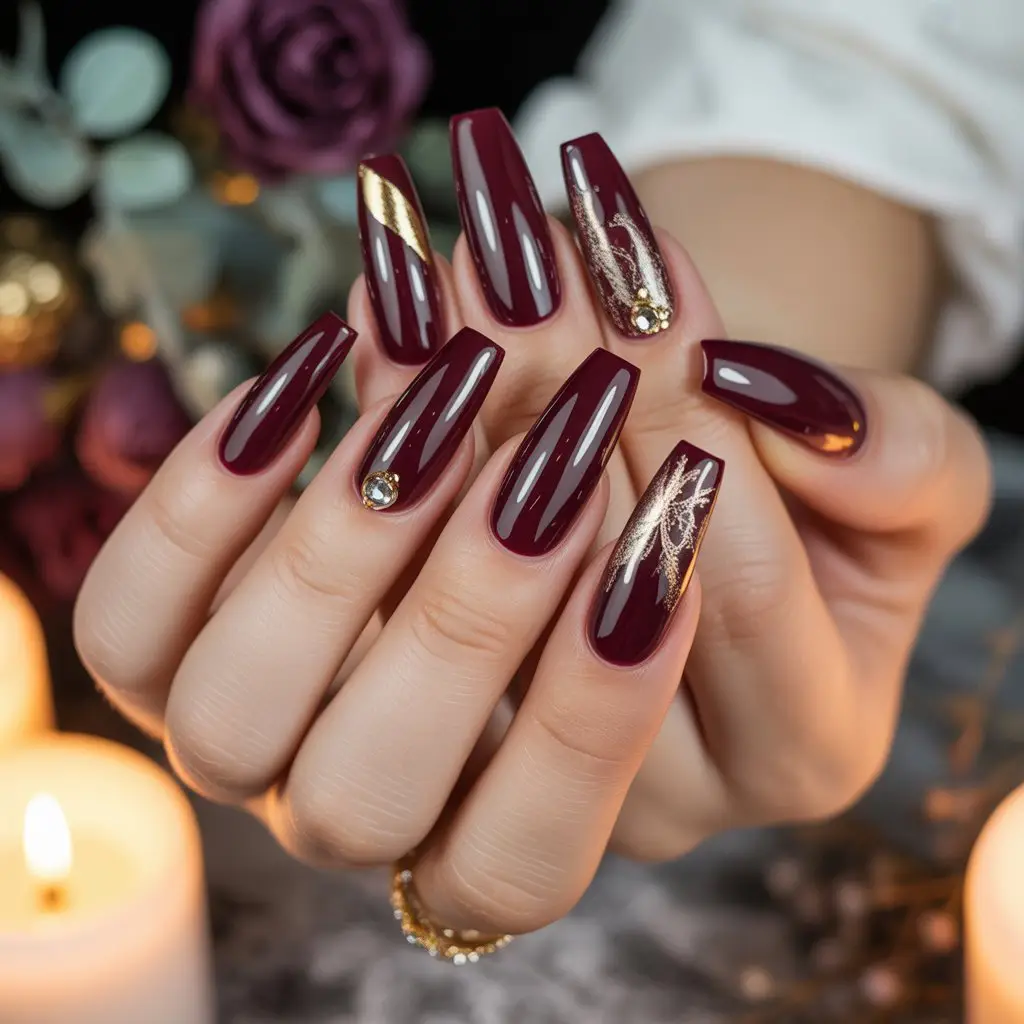 Twilight Burgundy Gloss Nails