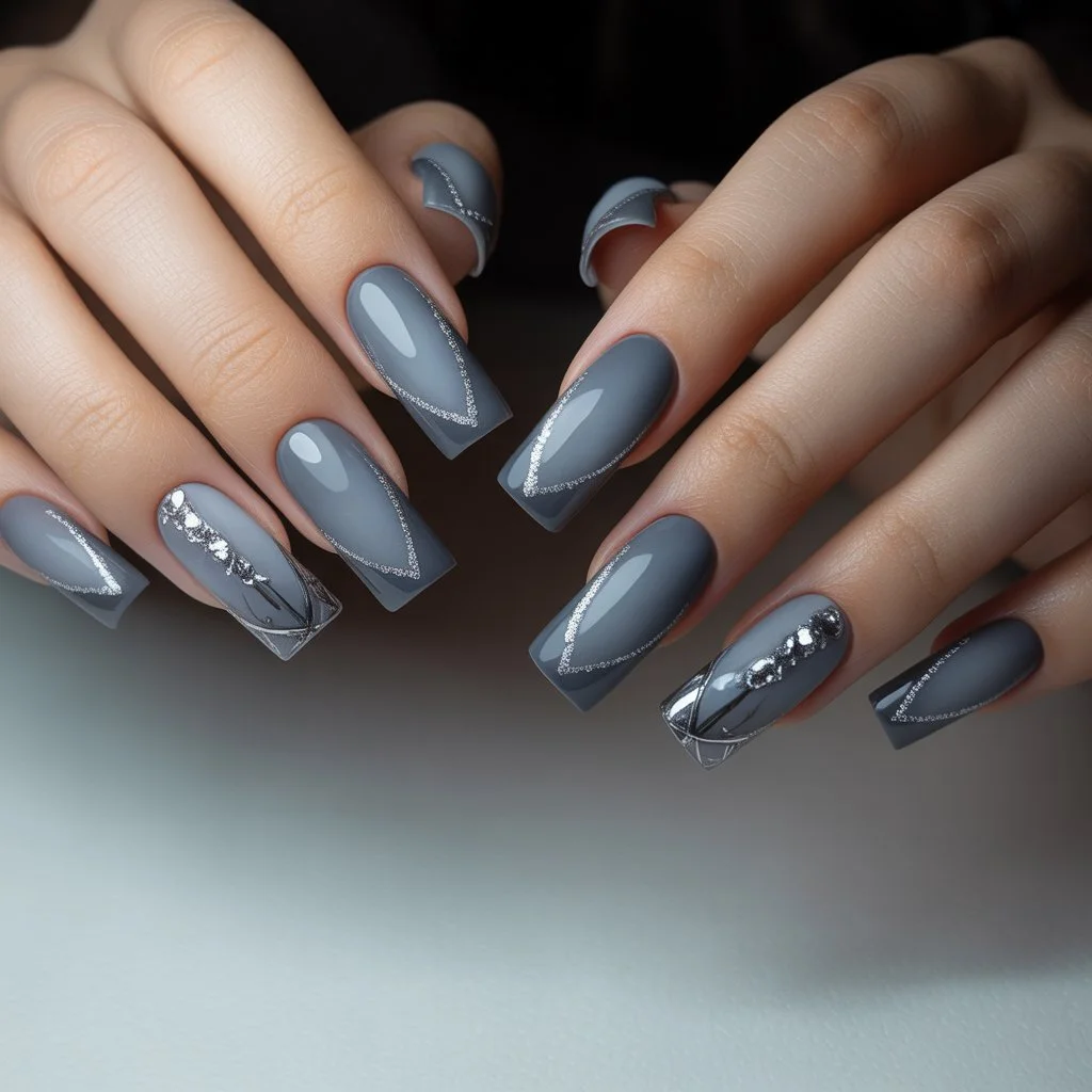 Twilight Grey French Nails
