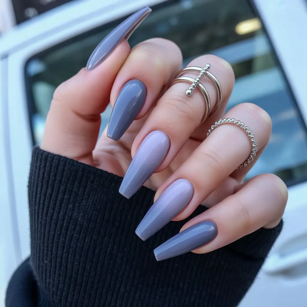 Twilight Grey Ombre Nails
