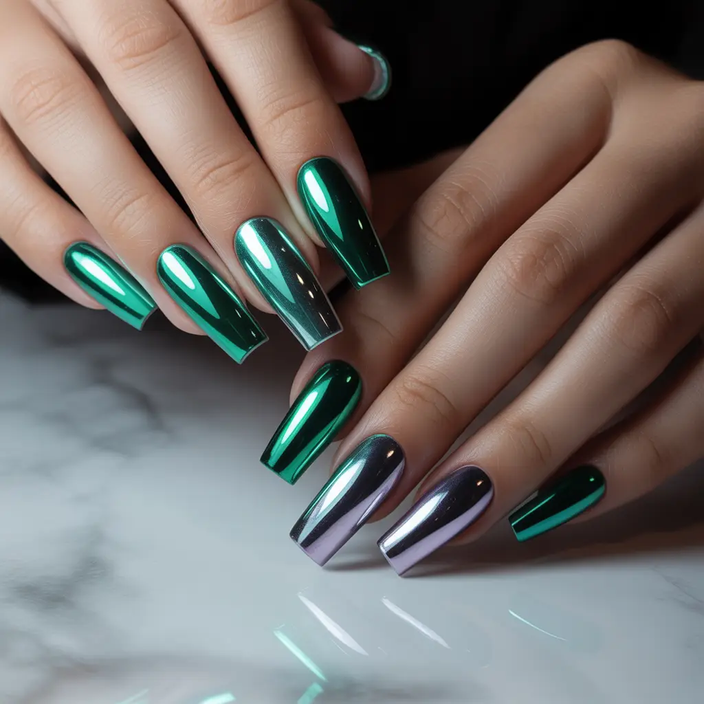Two-Tone Chrome Gradient Nails